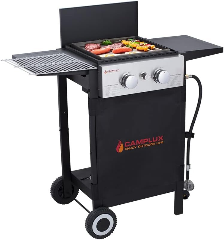 Camplux Flat Top Gas Grill, 22,000 BTU Barbecue Grill, Propane Griddle Grill Combo, 2 Burner Griddle with Lid, BBQ Grill for Outdoor Cooking, Camping, Backyard Parties, RV Travel