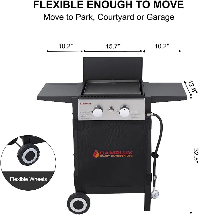 Camplux Flat Top Gas Grill, 22,000 BTU Barbecue Grill, Propane Griddle Grill Combo, 2 Burner Griddle with Lid, BBQ Grill for Outdoor Cooking, Camping, Backyard Parties, RV Travel