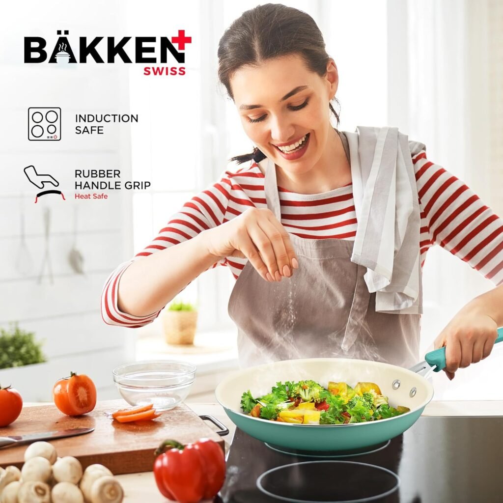 Cookware Set – 23 Piece –Black Multi-Sized Cooking Pots with Lids, Skillet Fry Pans and Bakeware – Reinforced Pressed Aluminum Metal - for Gas, Electric, Ceramic and Induction by BAKKEN Swiss