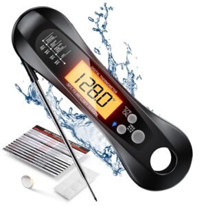 digital instant read meat thermometer with foldable probe led display for grilling cooking kitchen bbq