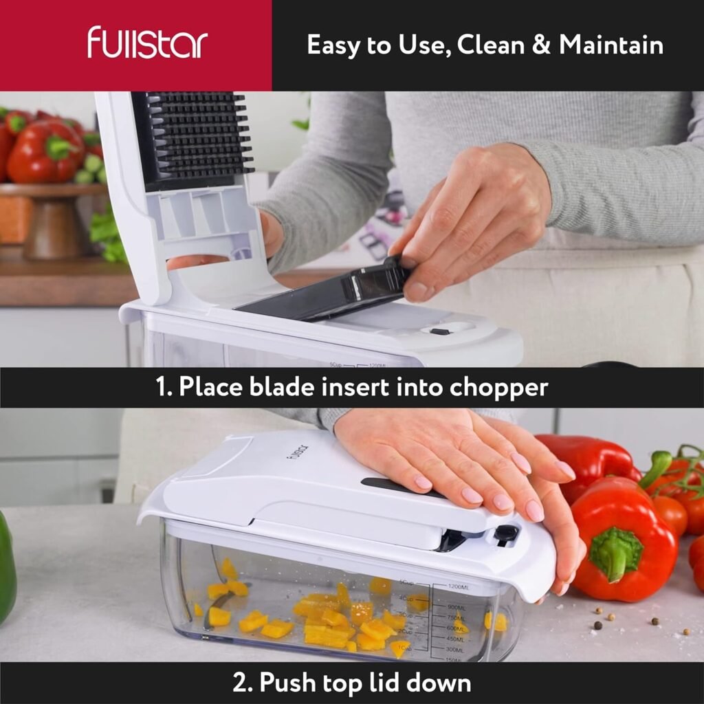 Fullstar Vegetable Chopper - Spiralizer Vegetable Slicer - Onion Chopper with Container - Pro Food Chopper - Slicer Dicer Cutter - (4 in 1, White)