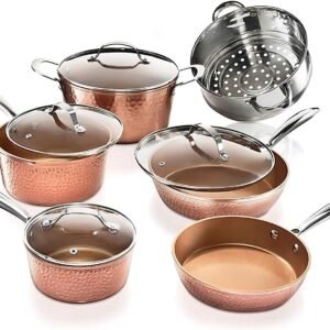 gotham steel hammered copper 10 pc pots and pans set non stick cookware set non toxic ceramic cookware set kitchen cookw