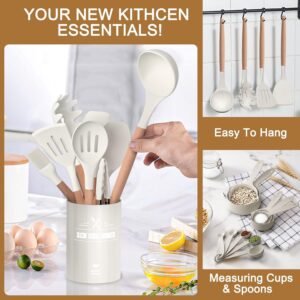 kitchen utensils set 26 pcs non stick silicone cooking utensils spatula set with holder sturdy wooden handle heat resist 1