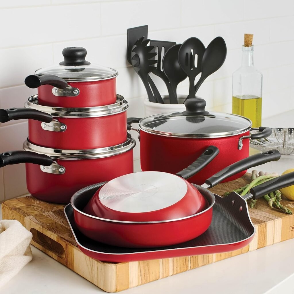 LEGENDARY-YES 18 Piece Nonstick Pots  Pans Cookware Set Kitchen Kitchenware Cooking NEW (RED)