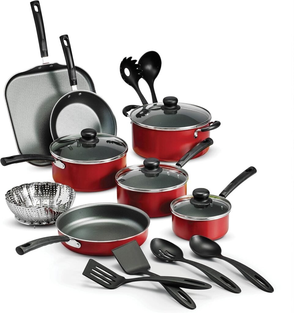 LEGENDARY-YES 18 Piece Nonstick Pots  Pans Cookware Set Kitchen Kitchenware Cooking NEW (RED)