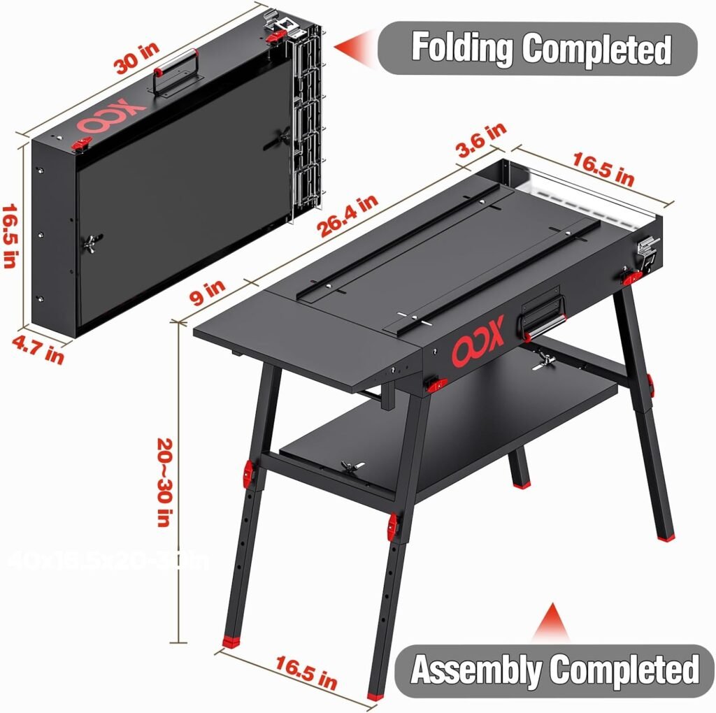 OOX Portable Grill Table with Double-Shelf for Outdoor Prep,Folding Grill Stand Fits Blackstone Griddle 17 Inch 22 Inch, Tabletop Propane Gas Grill, Camping BBQ Cooking, Stainless Steel, Black