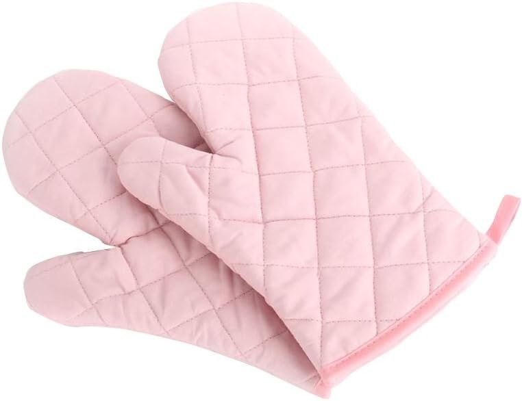 Oven Mitts, Premium Heat Resistant Kitchen Gloves Cotton  Polyester Quilted Oversized Mittens, 1 Pair Pink