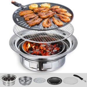 puraville charcoal barbecue grill 137 inches non stick korean bbq grill portable stainless steel charcoal stove for home