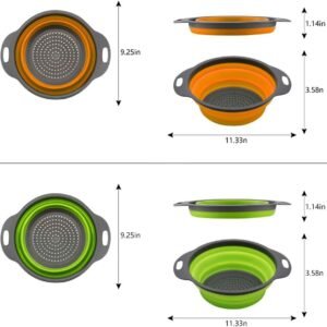 qimh collapsible colander set of 3 round silicone kitchen strainer set 2 pcs 4 quart and 1 pcs 2 quart perfect for drain 2