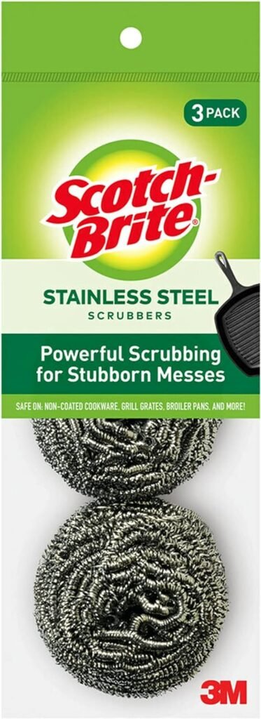 Scotch-Brite Stainless Steel Scrubber, Dish Scrubbers for Cleaning Kitchen and Household, Steel Scrubbers for Cleaning Dishes, 3 Scrubbers