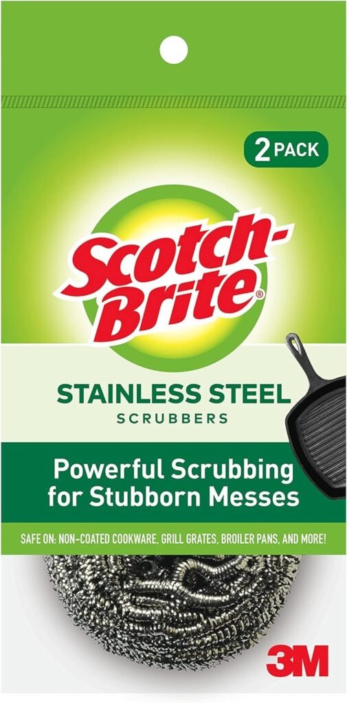 Scotch-Brite Stainless Steel Scrubber, Dish Scrubbers for Cleaning Kitchen and Household, Steel Scrubbers for Cleaning Dishes, 3 Scrubbers