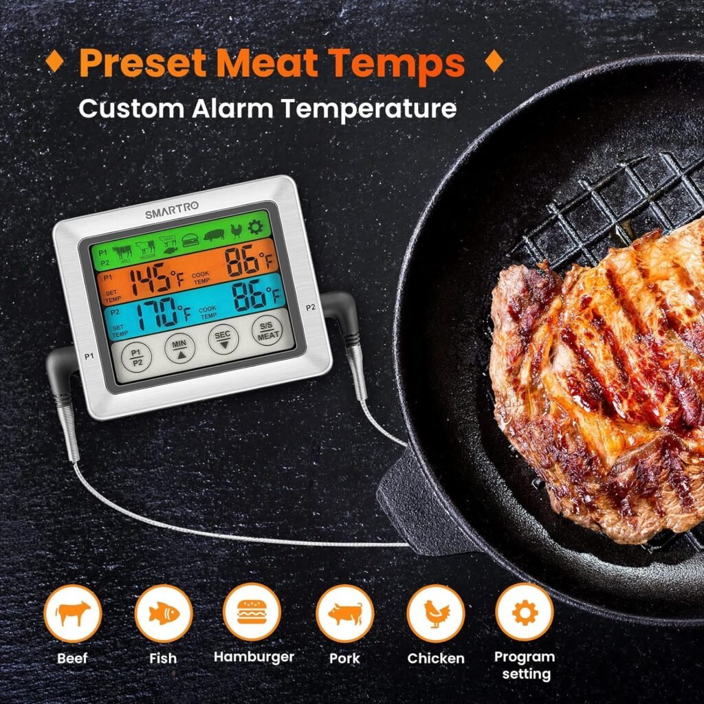 SMARTRO ST54 Dual Probe Digital Meat Thermometer for Cooking Food Kitchen Oven BBQ Grill with Timer Mode and Commercial-Grade Probes