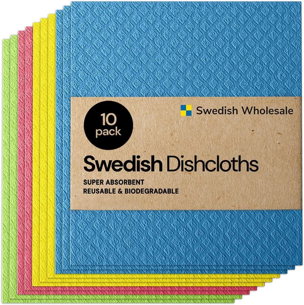 Swedish Wholesale Swedish DishCloths for Kitchen- 10 Pack Reusable Paper Towels Washable - Eco Friendly Cellulose Sponge Microfiber Dish Cloths - Kitchen Essentials - Assorted