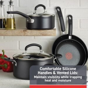 t fal advanced nonstick cookware set 12 piece oven safe 350f pots and pans dishwasher safe black 1