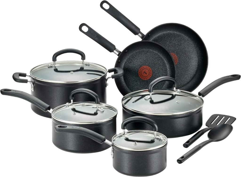 T-fal Advanced Nonstick Cookware Set 12 Piece Oven Safe 350F Pots and Pans, Dishwasher Safe Black