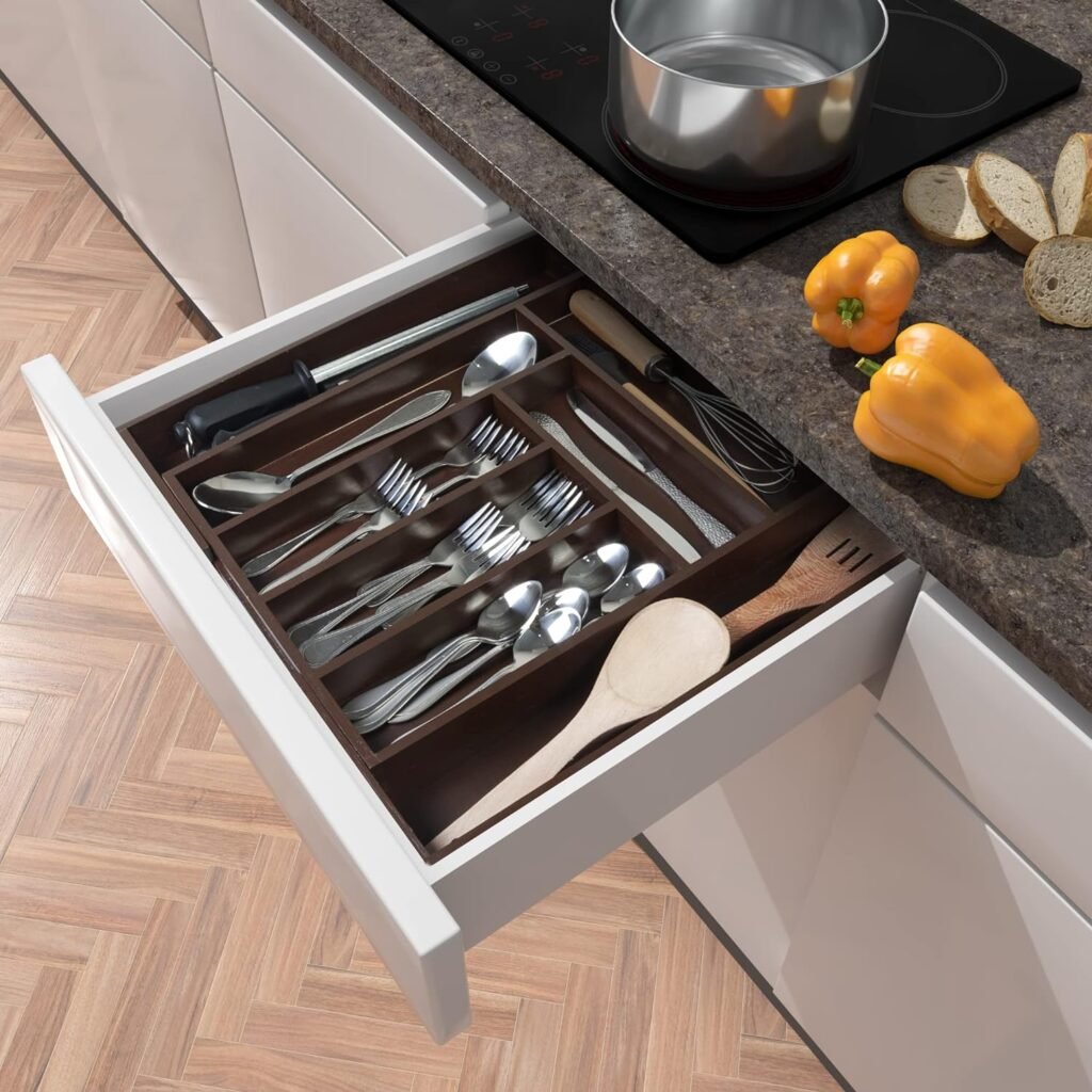 Utopia Kitchen Expandable Bamboo Drawer Organizer for Kitchen Utensils, Flatware, and Cutlery - Silverware Holder and Tray