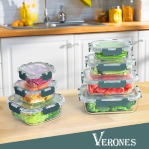 verones 30 pieces glass meal prep containers set airtight glass lunch containers stackable glass food storage containers 4