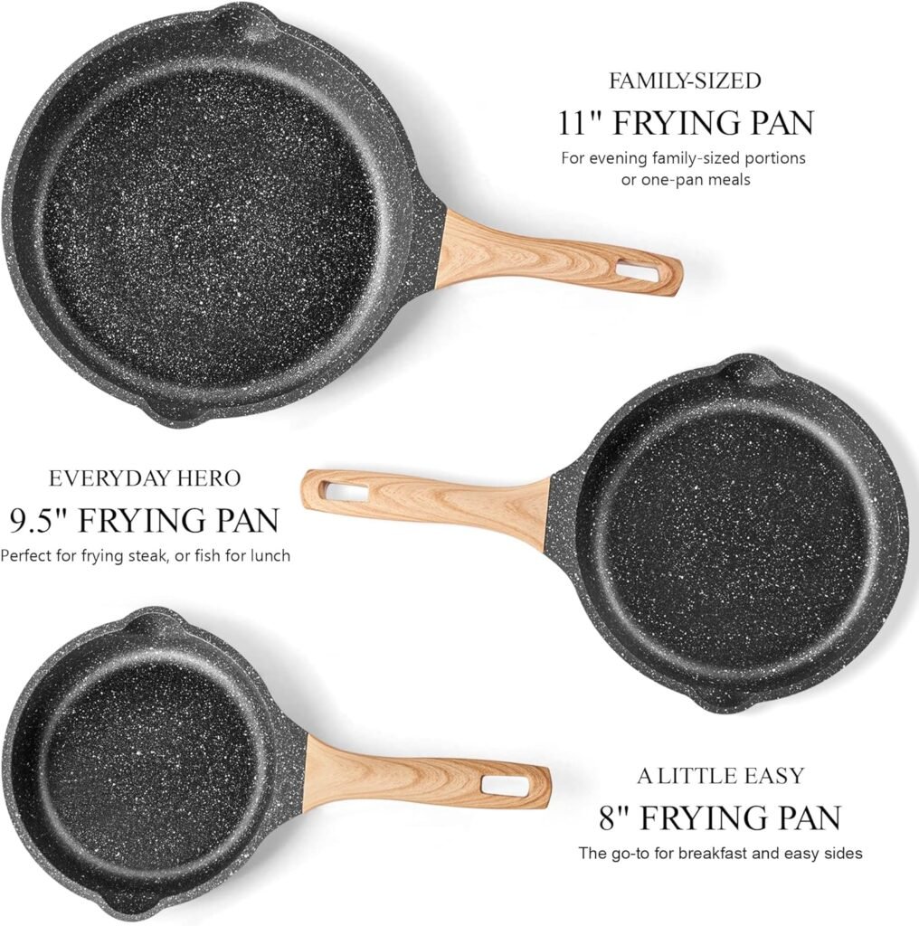 YIIFEEO Non Stick Frying Pan Set Granite Skillet Set with 100% PFOA  PTFE Free, Induction Egg Omelette Pans for Cooking Pan Set, Cookware Set Nonstick Pots and Pans Set Gift for Women