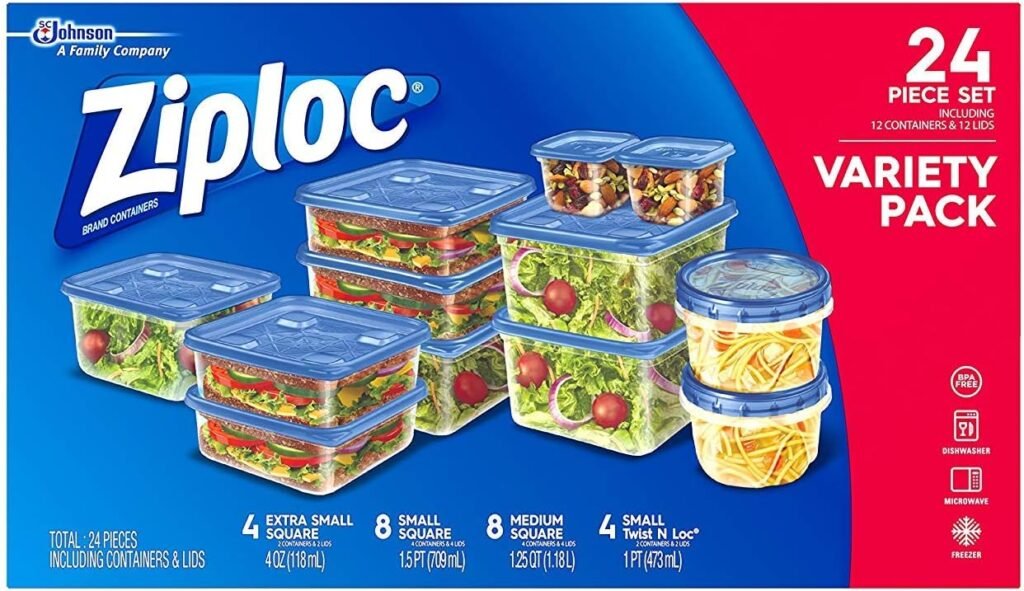 Ziploc Food Storage Meal Prep Containers Reusable for Kitchen Organization, Dishwasher Safe, Variety Pack, 20 Count