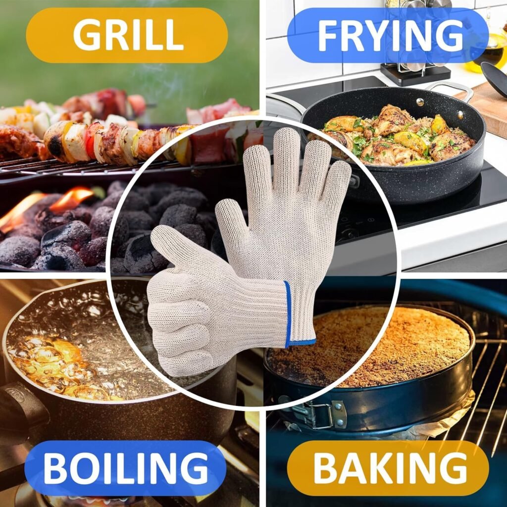 2Pair White Cotton Gloves for Cooking Prep - Heat Resistant Gloves for Cooking Mittens Grilling Gloves for Men BBQ Accessories Heated Mittens - Cotton BBQ Gloves for Hot Food Handling BBQ Essentials