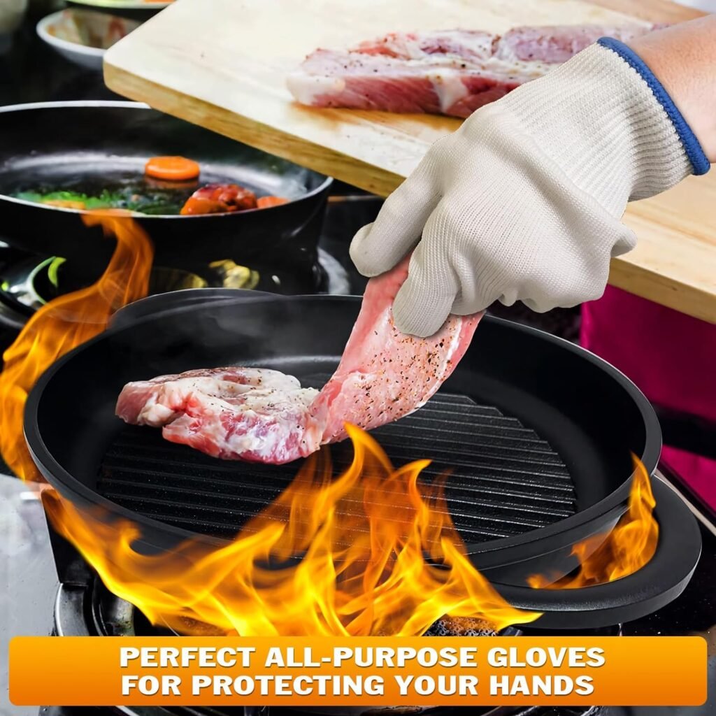 2Pair White Cotton Gloves for Cooking Prep - Heat Resistant Gloves for Cooking Mittens Grilling Gloves for Men BBQ Accessories Heated Mittens - Cotton BBQ Gloves for Hot Food Handling BBQ Essentials