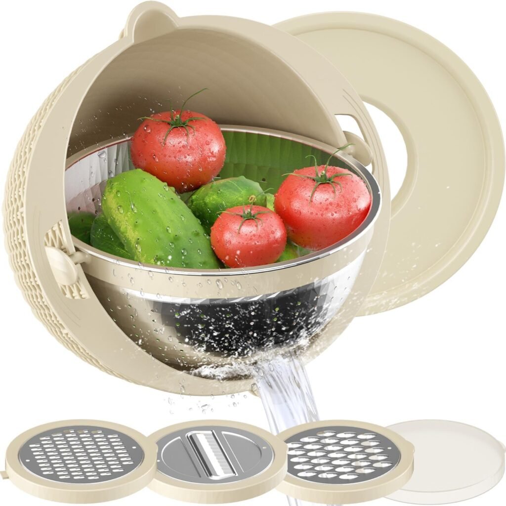 4-1 Colander with Mixing Bowl Set - for Kitchen, Food, Pasta And Rice Strainer, Fruit Cleaner, Veggie Wash, Salad Spinner, Apartment  Home Essentials - Beige