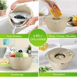 4 1 colander with mixing bowl set for kitchen food pasta and rice strainer fruit cleaner veggie wash salad spinner apart 2