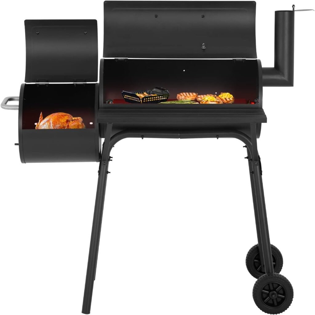 43-inch Charcoal Outdoor BBQ Grill - Portable Camping Grill for 6-10 People, Offset Smoker, Braised Roast, Patio and Backyard Picnic Grill