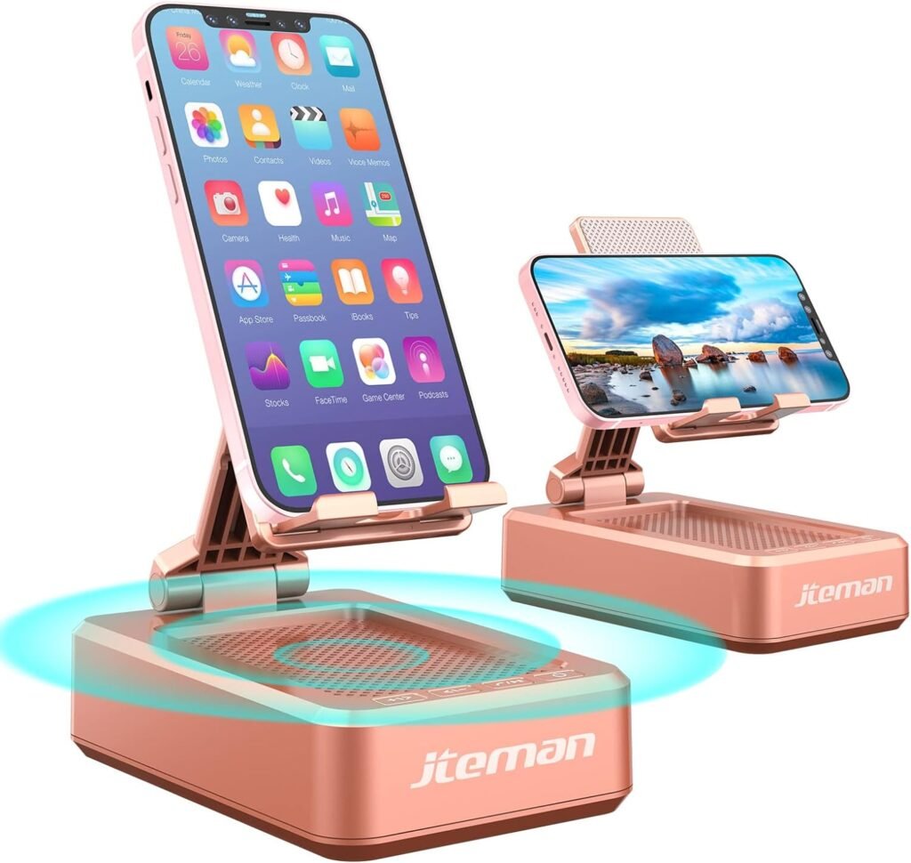 Cell Phone Stand with Wireless Bluetooth Speaker and Anti-Slip Base HD Surround Sound Perfect for Home and Outdoors with Bluetooth Speaker for Desk Compatible with iPhone/ipad/Samsung Galaxy