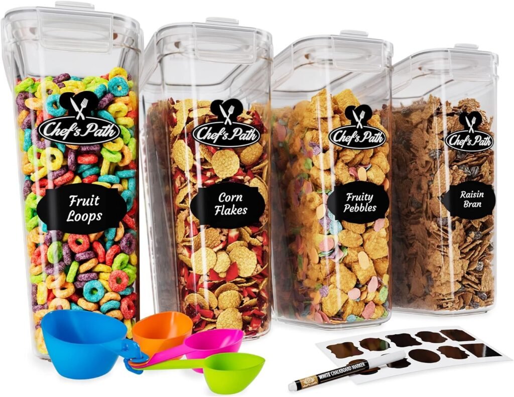 Cereal Containers Storage Set Large (4L,135.2 Oz), Airtight Food Storage Containers for Kitchen  Pantry Organization, Cereal Storage Container Set for Crunchiness, BPA Free Dispenser Keepers (4)