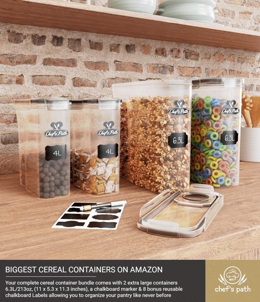 Cereal Containers Storage Set Large (4L,135.2 Oz), Airtight Food Storage Containers for Kitchen  Pantry Organization, Cereal Storage Container Set for Crunchiness, BPA Free Dispenser Keepers (4)