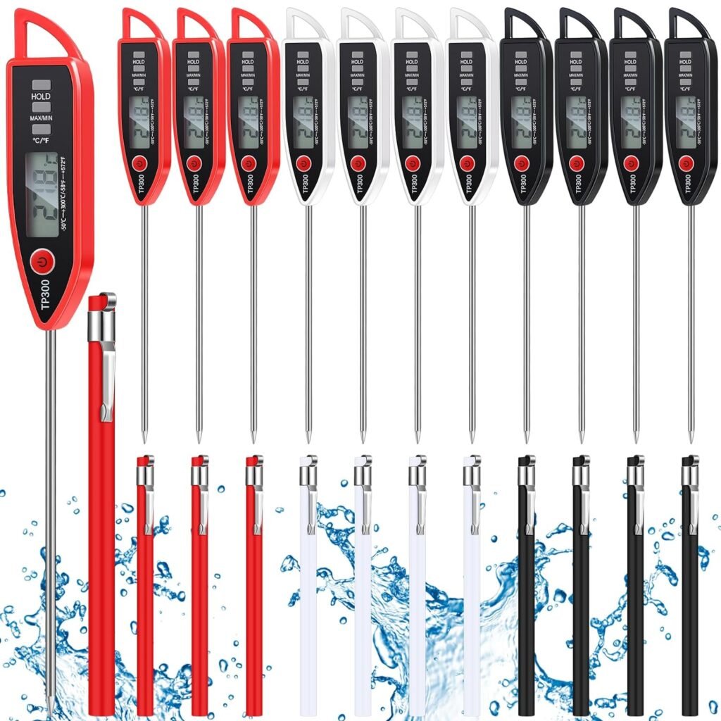 Copkim 6 Sets Waterproof Food Thermometer for Water, Liquid, Candle and Cooking Digital Meat Thermometer with Long Probe Instant Read Thermometer for Kitchen BBQ Grill Candy (White)