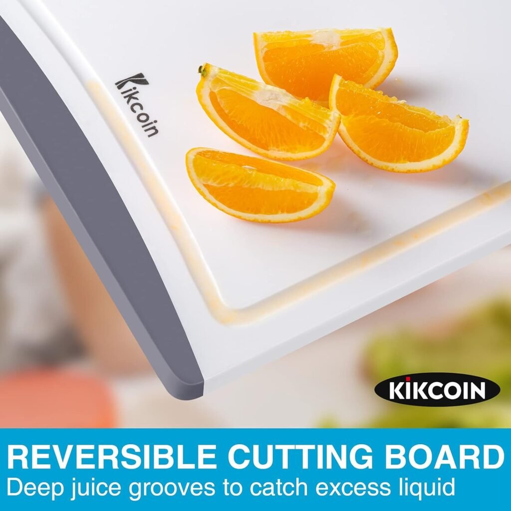 Cutting Boards for Kitchen, Extra Large Plastic Cutting Board Dishwasher Chopping Board Set of 3 with Juice Grooves, Easy Grip Handle, Grey, Kikcoin