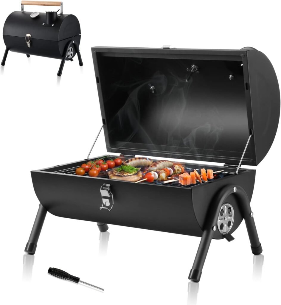 HaSteeL Portable Charcoal Grill, Small Folding Outdoor Grill, Mini Black Barbecue Grill with Thermometer, Compact Tabletop BBQ Grill for Camping Picnic Backyard Patio, 116 Square Inches  Screwdriver