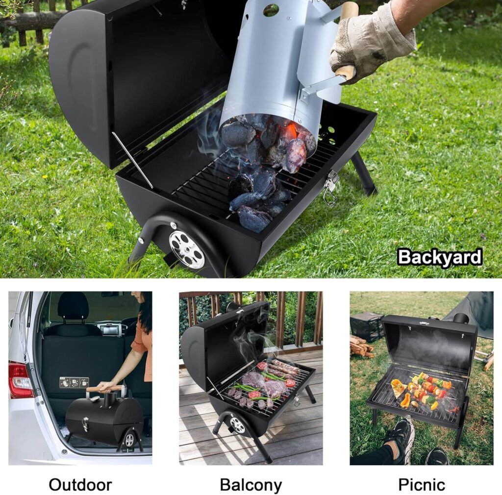 HaSteeL Portable Charcoal Grill, Small Folding Outdoor Grill, Mini Black Barbecue Grill with Thermometer, Compact Tabletop BBQ Grill for Camping Picnic Backyard Patio, 116 Square Inches  Screwdriver