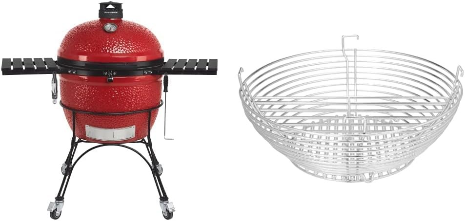 Kamado Joe KJ23RHC Classic Joe II 18-inch Charcoal Grill with Cart and Side Shelves, Blaze Red