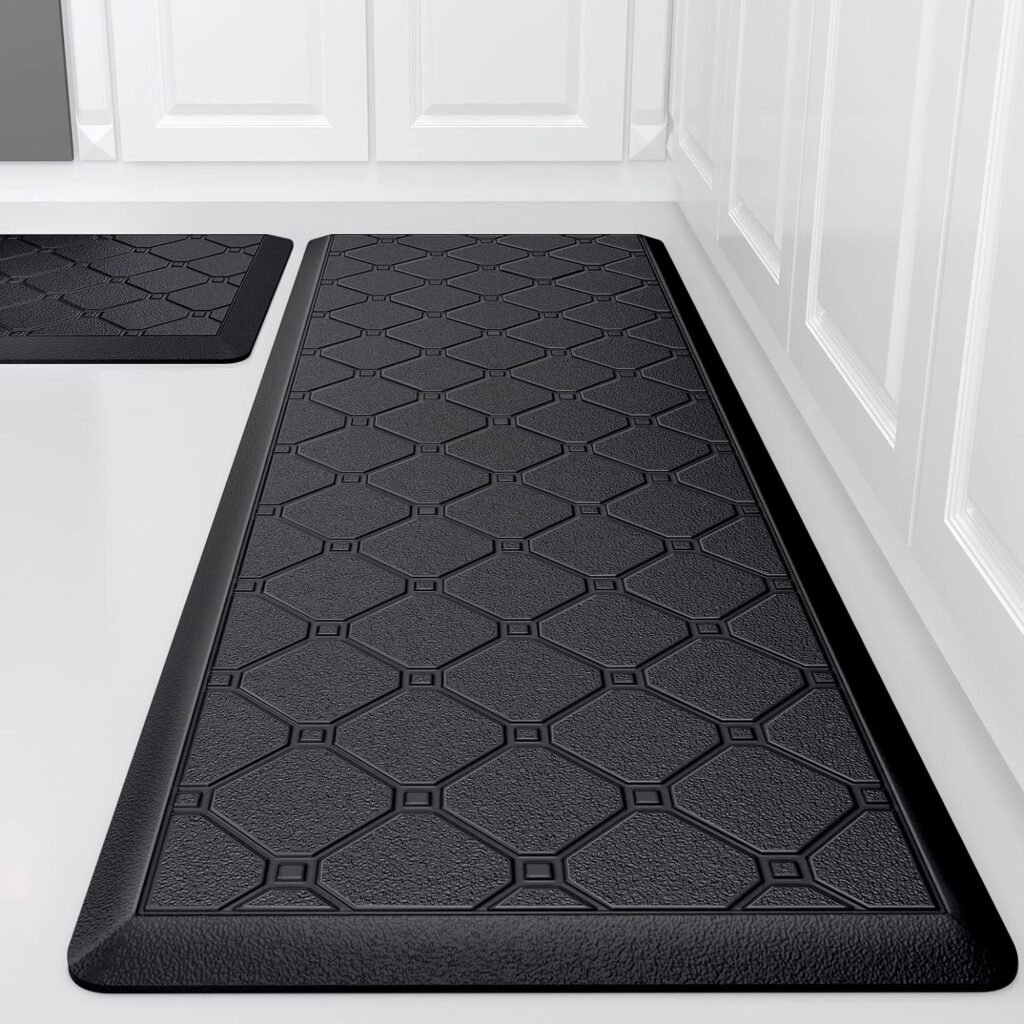 Kitchen Mats 2 PCS Cushioned Anti Fatigue Rugs and Mat, 1/2 Inch Thick Waterproof Non Slip Rug Set, PVC Non Skid Comfort Cushion Mat for Kitchen Floor Sink Office Laundry, Grey