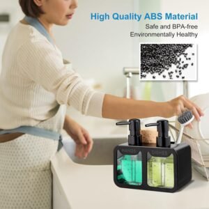 kitchen soap dispenser set with hand and dish soap sponge caddy and brush holder 4 in 1 kitchen dual soap dispenser set 1 4