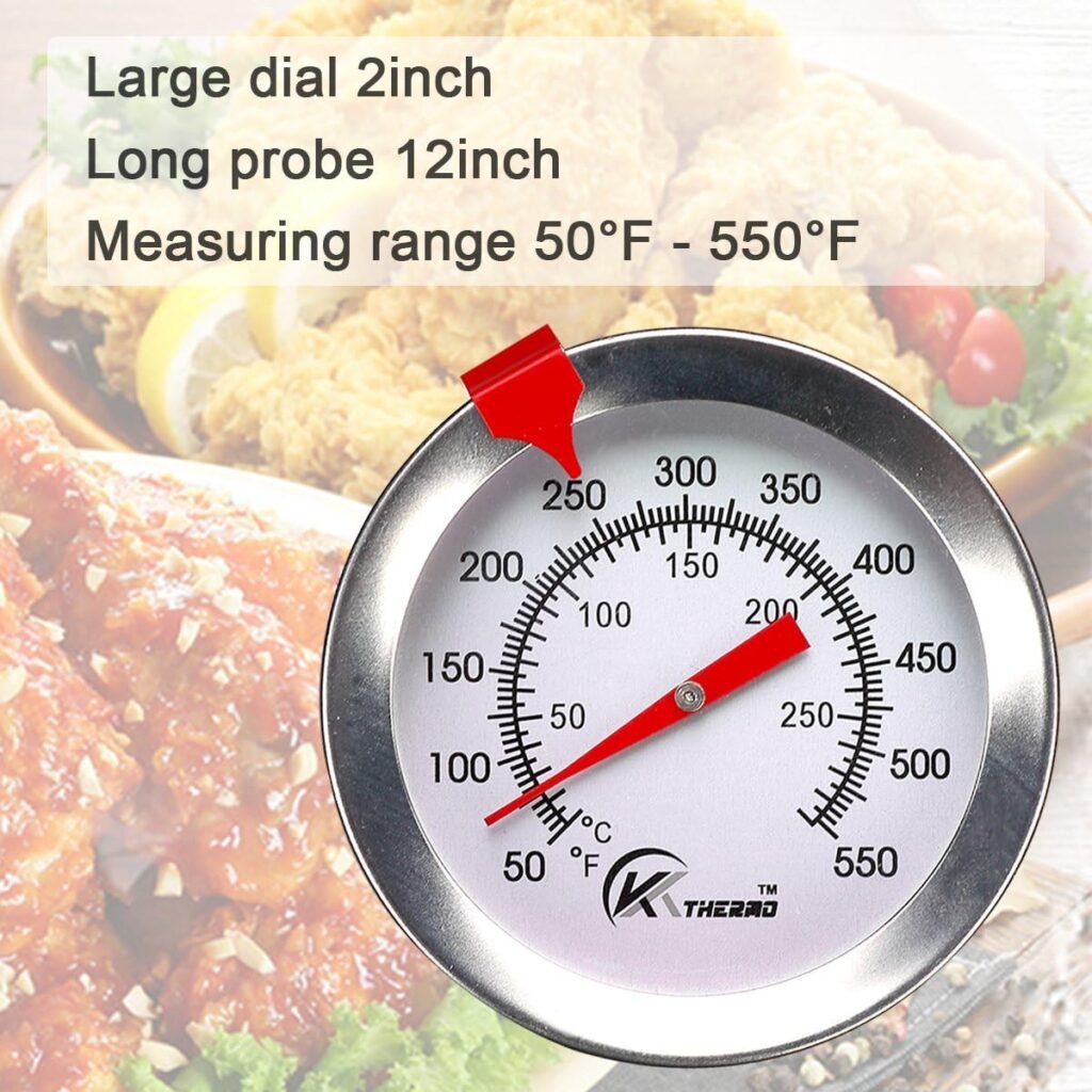 KT THERMO Deep Fry Thermometer With Instant Read,Dial Thermometer,12 Stainless Steel Stem Meat Cooking Thermometer,Best for Turkey,BBQ,Grill