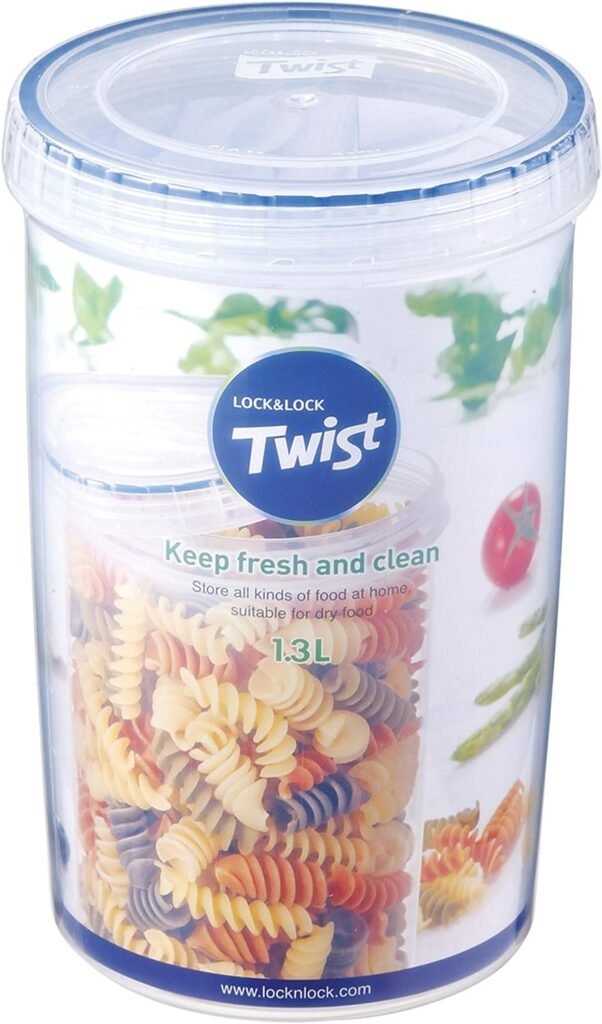 LOCK  LOCK Easy Essentials Twist Food Storage lids/Airtight containers, BPA Free, Tall-44 oz-for Pasta, Clear