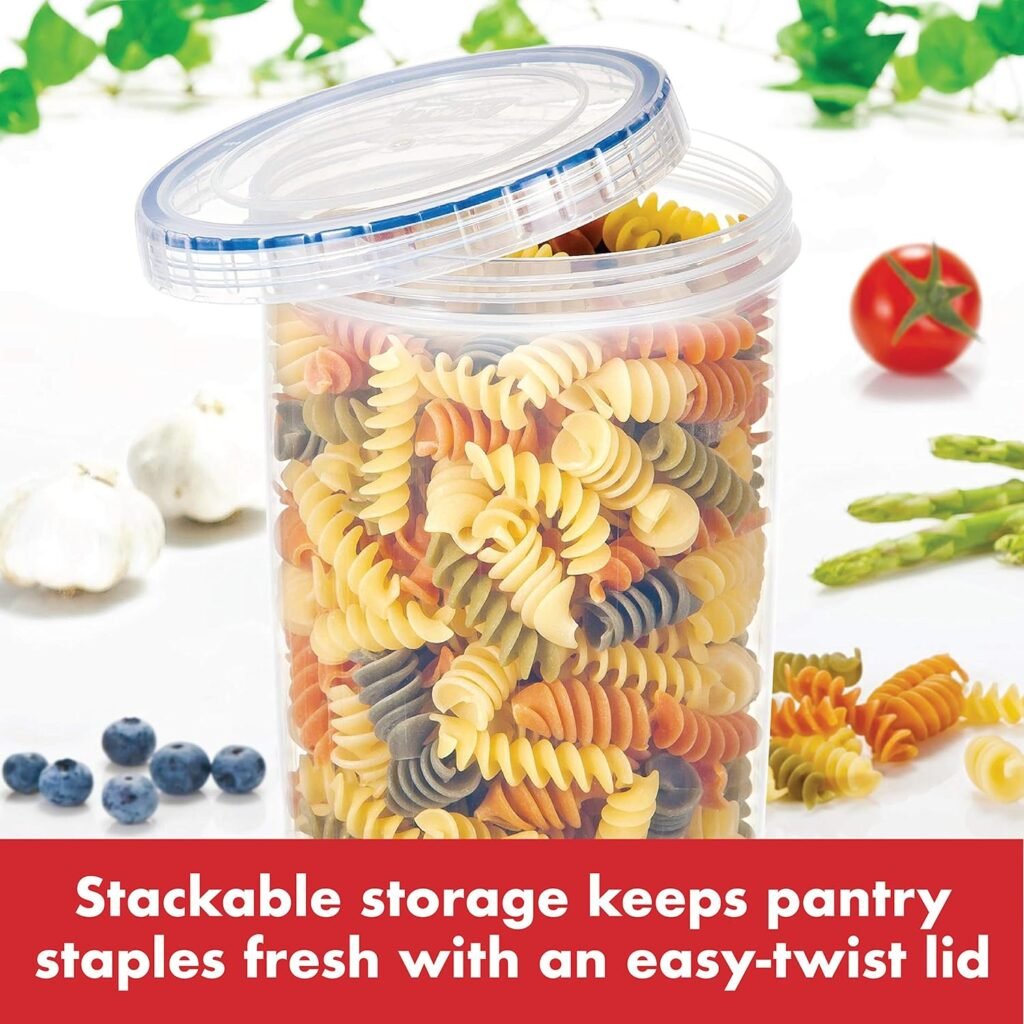 LOCK  LOCK Easy Essentials Twist Food Storage lids/Airtight containers, BPA Free, Tall-44 oz-for Pasta, Clear