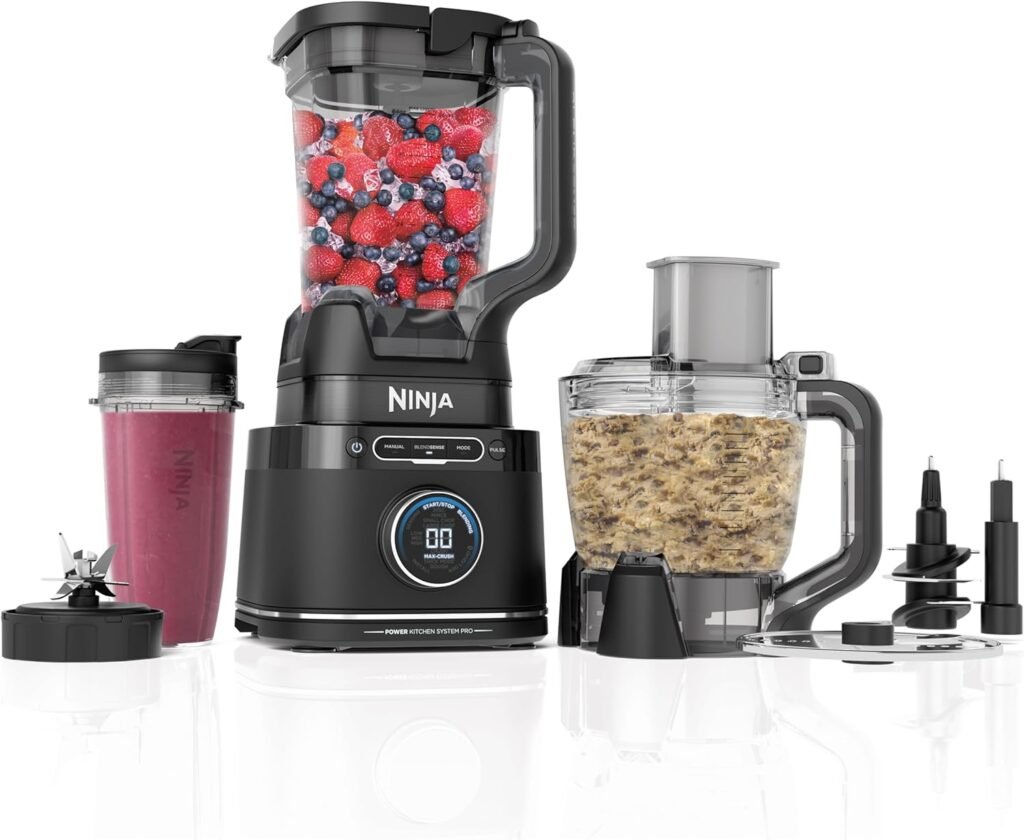 Ninja TB401 Detect Kitchen System Power Blender + Processor Pro, BlendSense Technology, Blender, Chopping  Smoothies, 1800 Peak Watts, 72 oz. Pitcher, 64 oz. Food Processor, 24 oz. To-Go Cup, Black