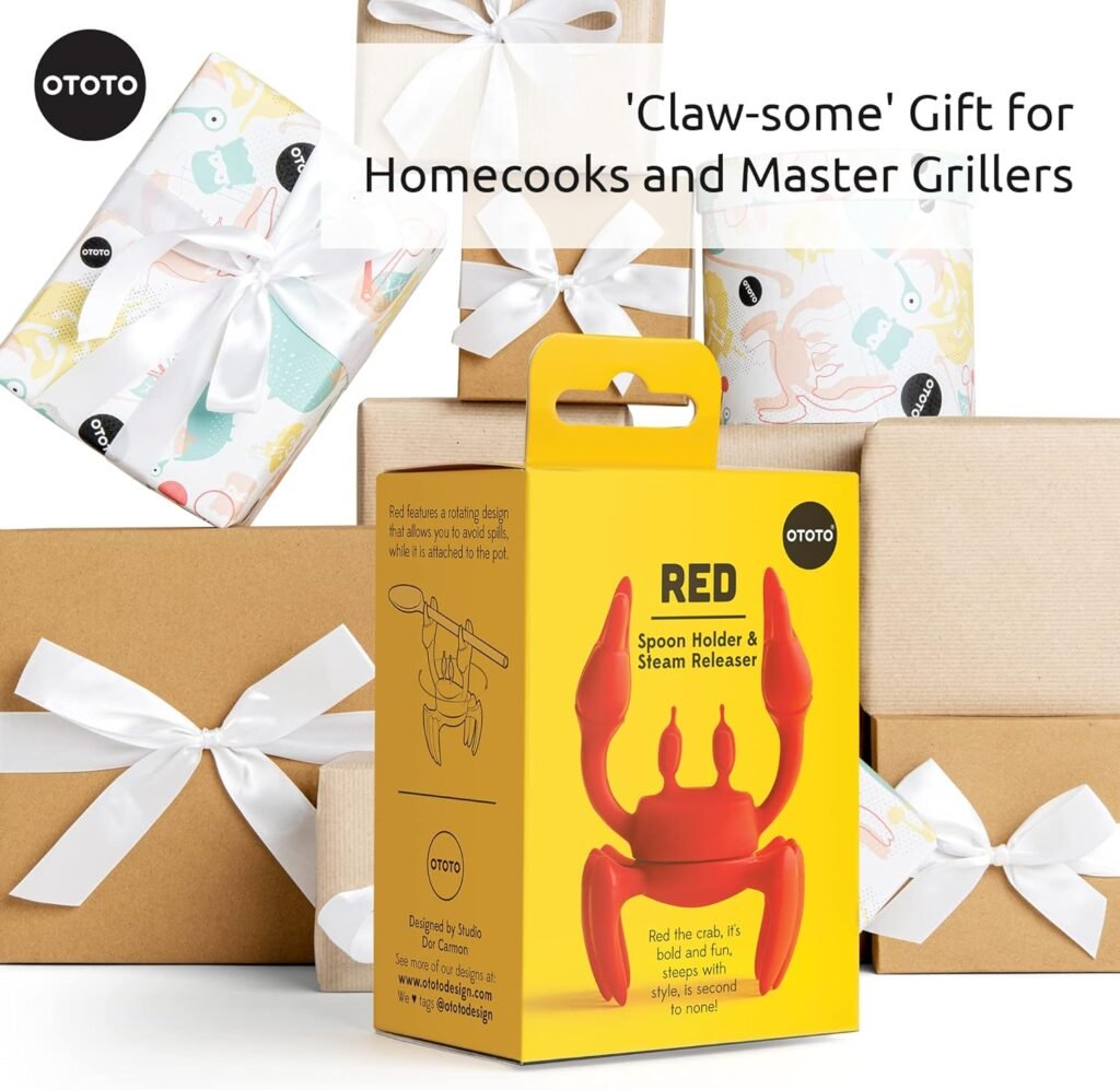 OTOTO Red the Crab Silicone Utensil Rest - Kitchen Gifts, Silicone Spoon Rest for Stove Top - Heat-Resistant Kitchen and Grill Utensil Holder - Non-Slip Spoon Holder Stove Organizer, Steam Releaser