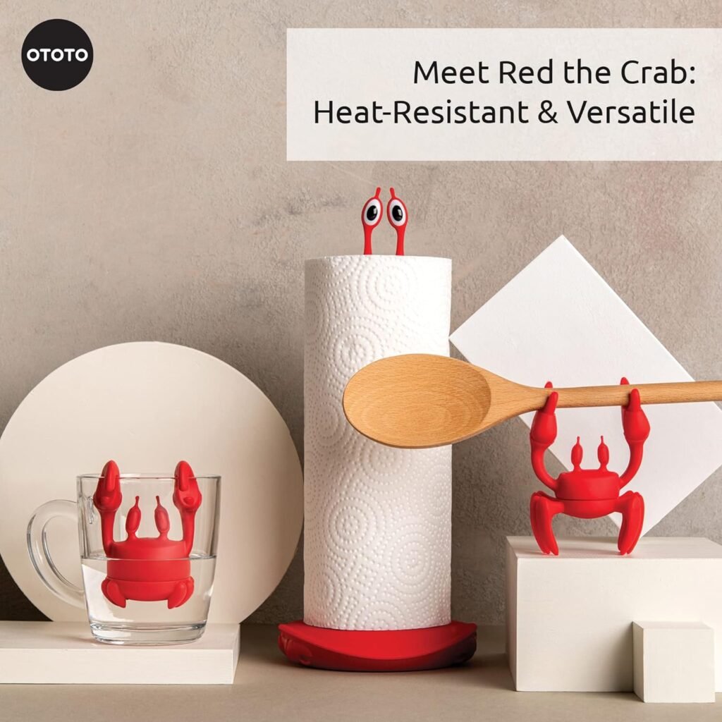 OTOTO Red the Crab Silicone Utensil Rest - Kitchen Gifts, Silicone Spoon Rest for Stove Top - Heat-Resistant Kitchen and Grill Utensil Holder - Non-Slip Spoon Holder Stove Organizer, Steam Releaser