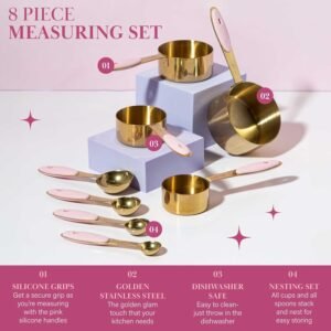 paris hilton measuring cups and spoons set stainless steel with pink silicone inset handle dishwasher safe for dry and l 2