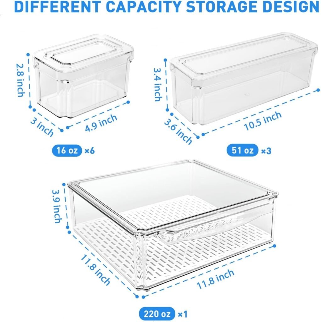 Pomeat 10 Pack Fridge Organizer, Stackable Refrigerator Organizer Bins with Lids, BPA-Free Produce Fruit Storage Containers for Storage Clear for Food, Drinks, Vegetable Storage