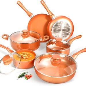 pots and pans set cookware copper pan set nonstick ceramic coating saute pan saucepan stockpot with lid fry pan 10pcs