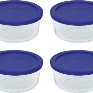 pyrex storage 4 cup round dish clear with blue lid pack of 4 containers