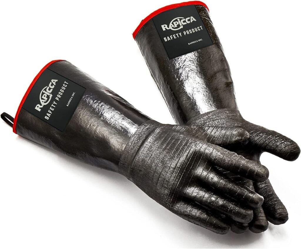 RAPICCA Heat Resistant BBQ Grill Gloves: Oil Resistant Waterproof for Smoking Grilling Cooking Barbecue Deep Frying Turkey Rotisserie Handling Hot Greacy Meat - Long Sleeve 932°F