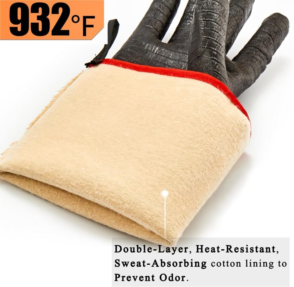 RAPICCA Heat Resistant BBQ Grill Gloves: Oil Resistant Waterproof for Smoking Grilling Cooking Barbecue Deep Frying Turkey Rotisserie Handling Hot Greacy Meat - Long Sleeve 932°F